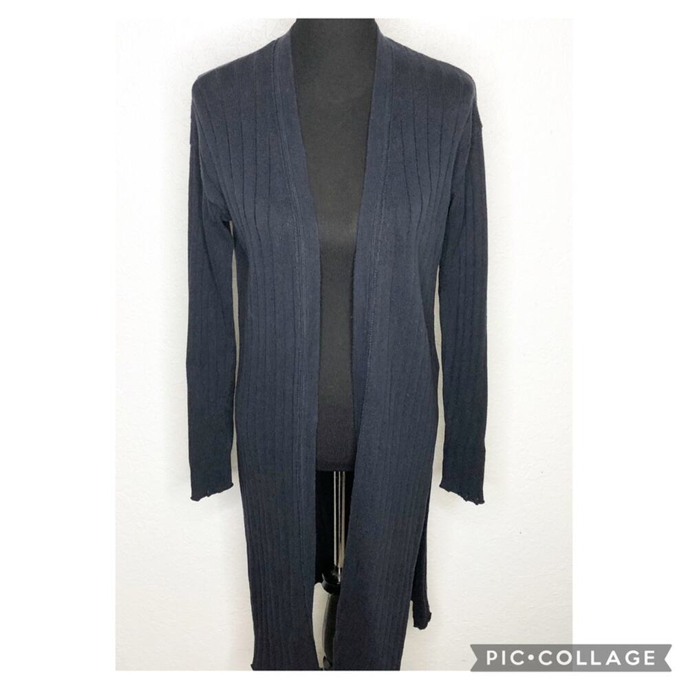 Free People dark blue ribbed linen blend long cardigan size Large